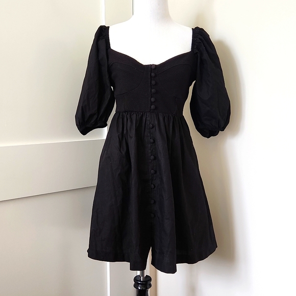 NWT Anthropologie Black puffy sleeve baby doll mini dress. Size S.